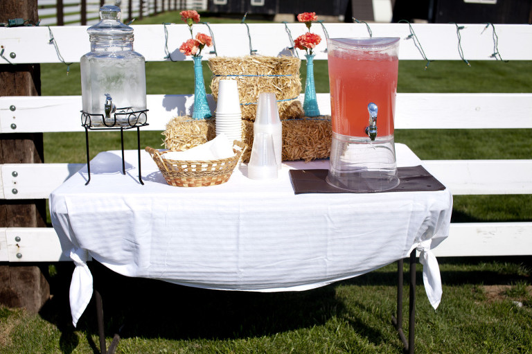 Modern Country Wedding with James and Manda's drink table with mason jars