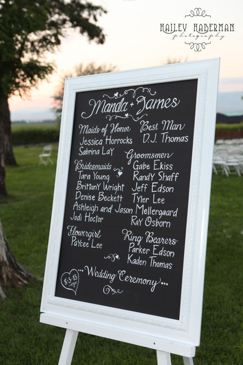 Modern Country Wedding with James and Manda's ceremony sign